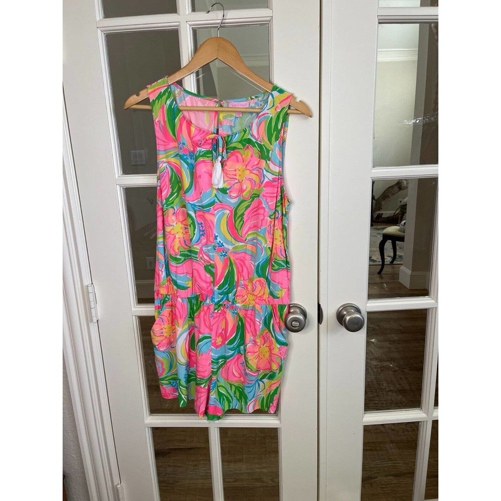 Lilly Pulitzer Romper Tybee So Peeling Women Size 10 Sleeveless Pockets Tassels